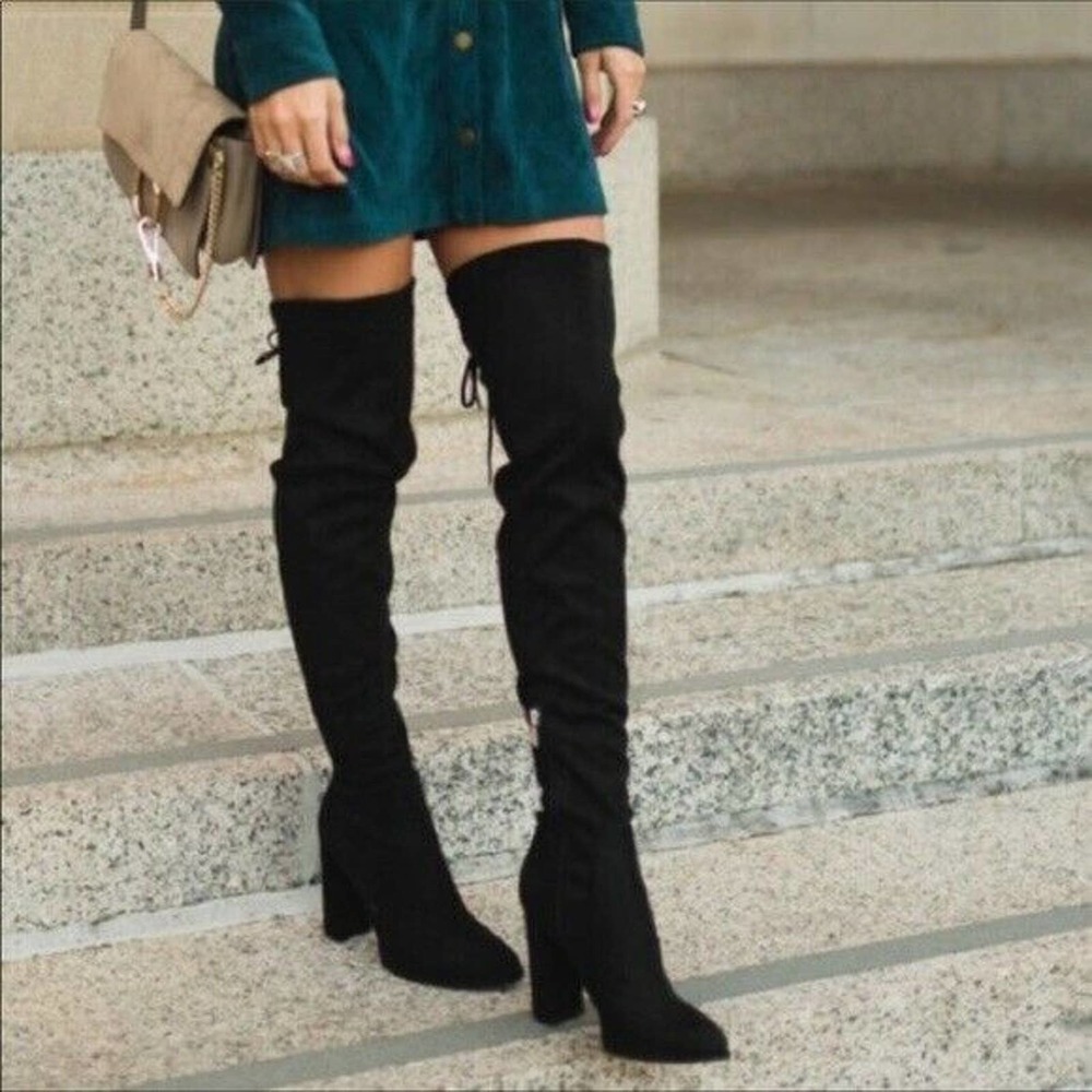 Marc Fisher Black Over-the-Knee Block Heel Boots